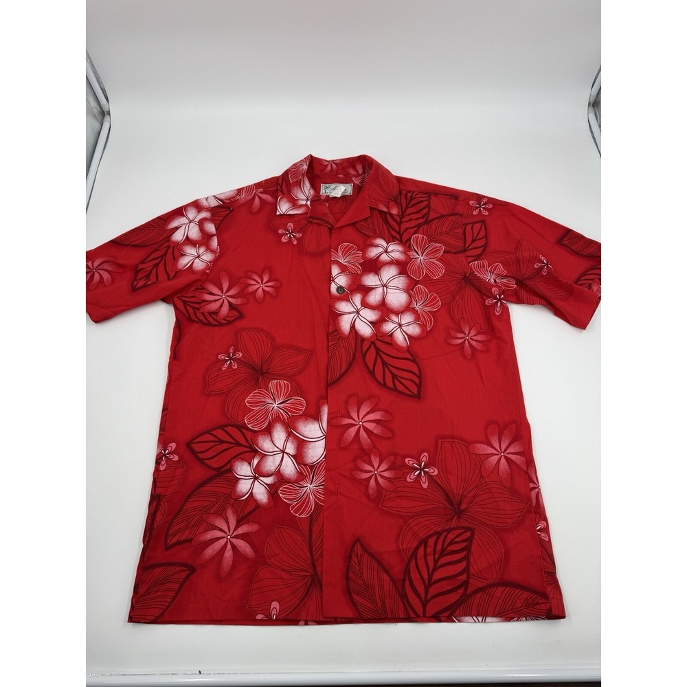 Vintage ALOHA Brand Men's Shirt Size‎ Medium Made In Hawaii Red Floral Pattern